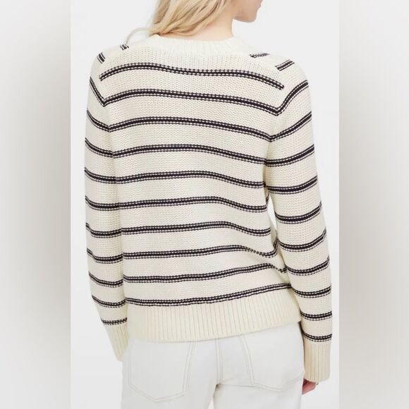 Madewell XL Bright Ivory Navy Stripes Reverse Knit Crewneck Sweater - Picture 3 of 16